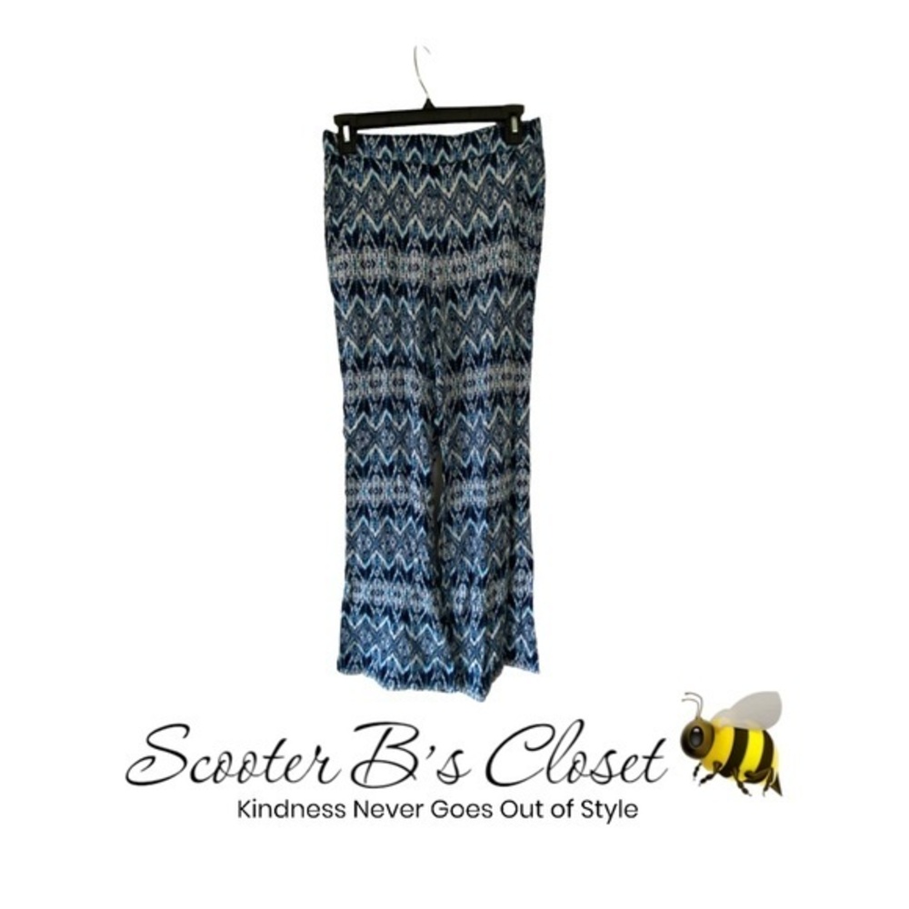 A. Byer MEDIUM Boho Bohemian Navy Teal White Pants 🐝